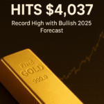 Gold bar with rising chart showing gold price hitting $4,037, symbolizing record high and 2025 bullish forecast, featured on News4FX financial analysis.