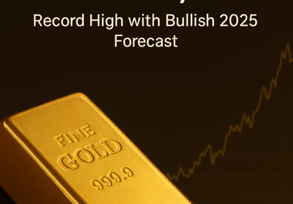 Gold bar with rising chart showing gold price hitting $4,037, symbolizing record high and 2025 bullish forecast, featured on News4FX financial analysis.