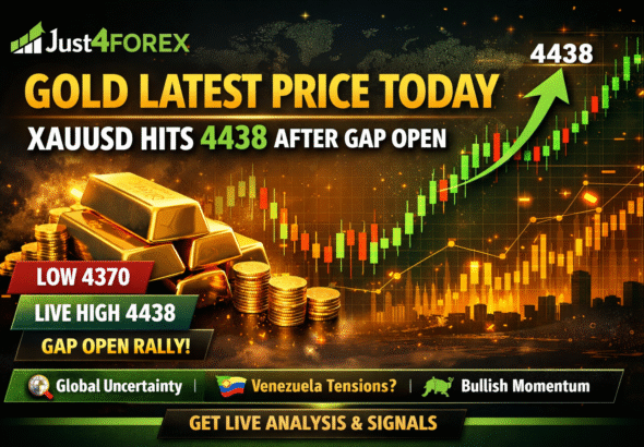Gold Latest Price Today: XAUUSD Hits 4438 After Gap Open – Gold price rallies from 4370 low to 4438 high amid bullish momentum and global uncertainty
